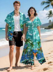 Coconut Tree Sea Parrot Ombre Cloud Print Plus Size Matching Hawaii Beach Outfit For Couples -  