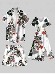 Tropical Leaf Flower Print Plus Size Matching Hawaii Beach Outfit For Couples -  