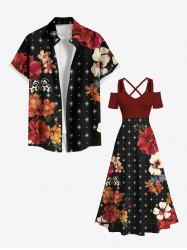 Flower Butterfly Eye Print Plus Size Matching Hawaii Beach Outfit For Couples -  