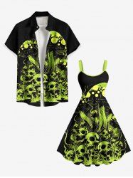 Halloween Skull Mushroom Fire Flame Print Plus Size Matching Outfit For Couples -  