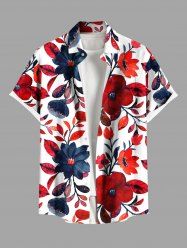 Chemise hawaïenne grande taille à imprimé fleurs et feuilles, avec poches et boutons, pour homme - Rouge 3XL