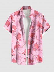 Plus Size Flamingo Coconut Tree Print Buttons Pocket Hawaii Shirt For Men -  