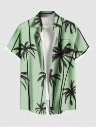 Plus Size Coconut Tree Print Buttons Pocket Hawaii Shirt For Men -  