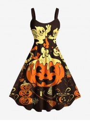 Robe débardeur grande taille à imprimé citrouille, chauve-souris, crâne et fantôme pour Halloween - Noir 2X