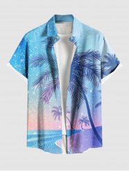 Plus Size Coconut Tree Seascape Snowflake Ombre Print Buttons Pocket Hawaii Shirt For Men -  