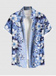 Plus Size Flower Leaf Print Hawaii Button Pocket Shirt For Men -  