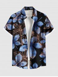 Plus Size Ombre Leaf Print Hawaii Button Pocket Shirt For Men -  