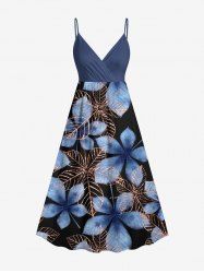 Robe caraco trapèze à imprimé feuilles ombré grande taille à surplis hawaïen - Bleu Marine 4X