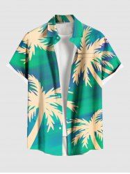 Chemise hawaïenne grande taille à imprimé ombré cocotiers et poches boutonnées pour homme - Vert XL
