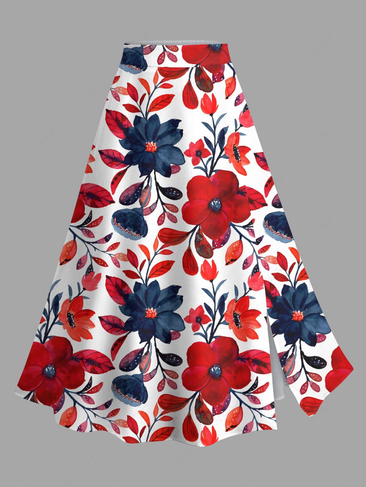 Discount Plus Size Flowers Leaf Print Split Hawaii Skirt  