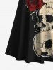 Tenue assortie grande taille pour couples, motif tête de mort, roses et fleurs, pour Halloween - Noir 