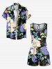 Matching Hawaii Shirt and Romper Plus Size Beach Outfit Flower Leaf Branch Butterfly Print For Couples -  