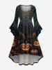 Halloween Pumpkin Bat Floral Pattern Print Plus Size Matching Outfit For Couples -  