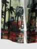 Chemise hawaïenne grande taille à imprimé robot cocotier et éclaboussures de peinture, boutons et poches pour homme - Vert 4XL