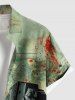 Chemise hawaïenne grande taille à imprimé robot cocotier et éclaboussures de peinture, boutons et poches pour homme - Vert 5XL