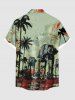 Chemise hawaïenne grande taille à imprimé robot cocotier et éclaboussures de peinture, boutons et poches pour homme - Vert 4XL