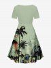 Plus Size Coconut Tree Robot Paint Splatter Print Cinched Hawaii Dress -  