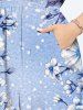 Plus Size Flower Leaf Print Hawaii Split Pocket A Line Midi Dress -  