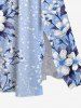 Plus Size Flower Leaf Print Hawaii Split Pocket A Line Midi Dress -  