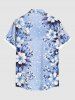 Plus Size Flower Leaf Print Hawaii Button Pocket Shirt For Men -  