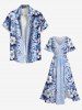 Plus Size Flower Leaf Print Hawaii Split Pocket A Line Midi Dress -  