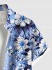 Plus Size Flower Leaf Print Hawaii Button Pocket Shirt For Men -  