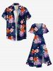 Plus Size Tropical Leaf Hibiscus Flower Print Hawaii Split Pocket A Line Midi Dress -  