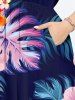 Plus Size Tropical Leaf Hibiscus Flower Print Hawaii Split Pocket A Line Midi Dress -  
