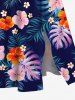 Plus Size Tropical Leaf Hibiscus Flower Print Hawaii Split Pocket A Line Midi Dress -  