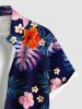 Chemise hawaïenne grande taille à imprimé feuilles tropicales et fleurs d'hibiscus pour homme - Bleu Marine S