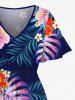 Plus Size Tropical Leaf Hibiscus Flower Print Hawaii Split Pocket A Line Midi Dress -  