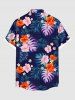 Chemise hawaïenne grande taille à imprimé feuilles tropicales et fleurs d'hibiscus pour homme - Bleu Marine 3XL