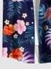 Chemise hawaïenne grande taille à imprimé feuilles tropicales et fleurs d'hibiscus pour homme - Bleu Marine 3XL