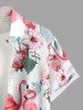 Chemise hawaïenne grande taille à imprimé flamant rose et feuilles tropicales pour homme - Blanc 2XL