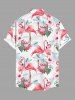 Chemise hawaïenne grande taille à imprimé flamant rose et feuilles tropicales pour homme - Blanc 4XL