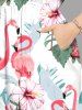 Plus Size Tropical Leaf Hibiscus Flower Flamingo Print Hawaii Split Pocket A Line Midi Dress -  