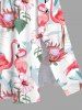 Plus Size Tropical Leaf Hibiscus Flower Flamingo Print Hawaii Split Pocket A Line Midi Dress -  