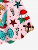 Plus Size Rose Flower Bird Cherry Bowknot Heart Anchor Print Hawaii A Line Tank Dress -  
