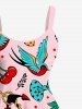 Plus Size Rose Flower Bird Cherry Bowknot Heart Anchor Print Hawaii A Line Tank Dress -  