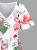 Robe mi-longue trapèze grande taille à imprimé flamant rose et feuilles tropicales, hibiscus, fleurs, hawaïennes, poches fendues - Blanc 6X