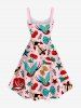 Plus Size Rose Flower Bird Cherry Bowknot Heart Anchor Print Hawaii A Line Tank Dress -  