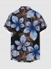 Chemise hawaïenne grande taille à imprimé feuilles ombré et poches boutonnées pour homme - Noir L