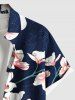 Plus Size Flower Leaf Branch Print Hawaii Button Pocket Shirt For Men -  