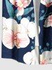 Plus Size Flower Leaf Branch Print Hawaii Button Pocket Shirt For Men -  