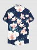 Plus Size Flower Leaf Branch Print Hawaii Button Pocket Shirt For Men -  