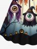 Robe trapèze cintrée grande taille à imprimé citrouille et lune pour Halloween - Noir 1X