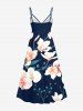 Robe camisole trapèze à imprimé floral, feuilles et branches, grande taille, style hawaïen - Bleu Marine XXS