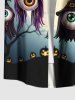 Plus Size Wizard Eye Tree Pumpkin Moon Print Halloween Button Pocket Shirt For Men -  