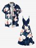 Robe camisole trapèze à imprimé floral, feuilles et branches, grande taille, style hawaïen - Bleu Marine M