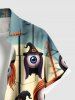 Plus Size Wizard Eye Tree Pumpkin Moon Print Halloween Button Pocket Shirt For Men -  